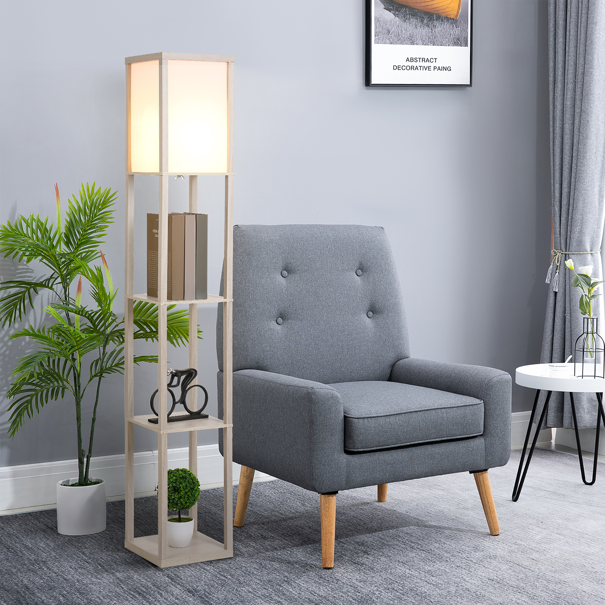 Lampadaire étagère 26L x 26l x 160H cm 3 étagères 4 Niveaux MDF chêne - Image 7