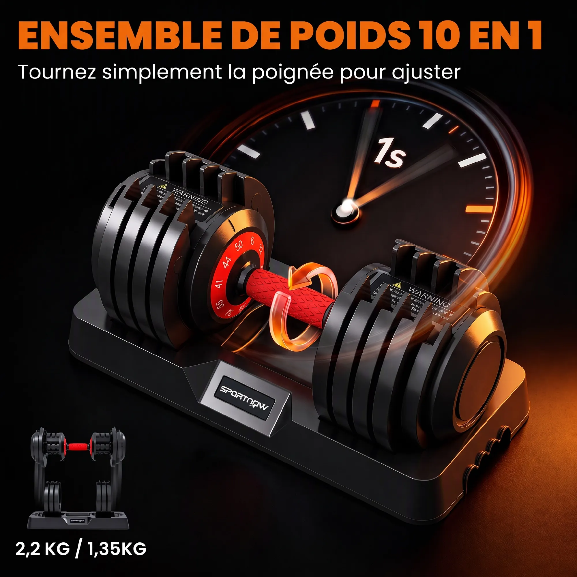 Haltères Réglables 10-en-1 – 2 × 24 kg avec Bases de Rangement – Noir - Image 4