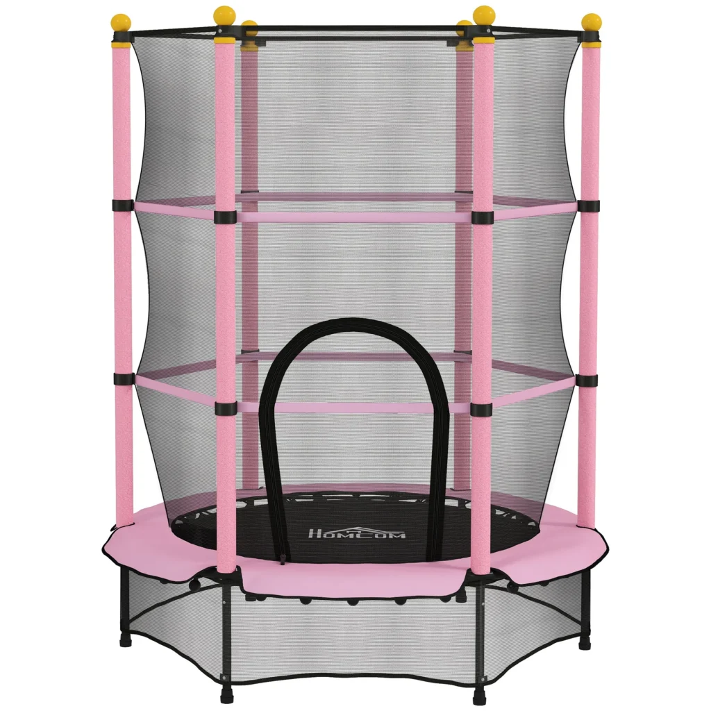 Trampoline Enfant 140 cm avec Filet de Sécurité et Porte Zippée – Rose