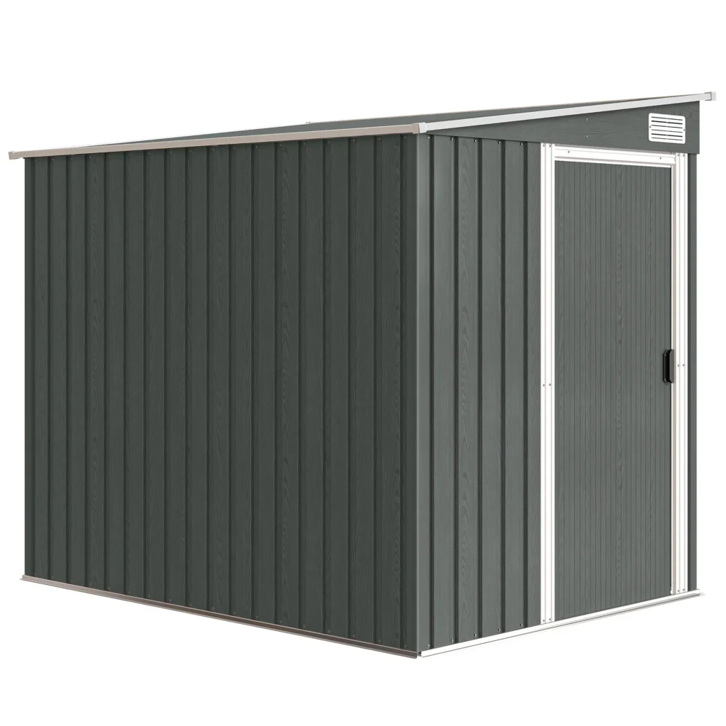 Abri de Jardin Métal Adossable 2,81 m² avec Porte Coulissante et Fondation – Gris Clair