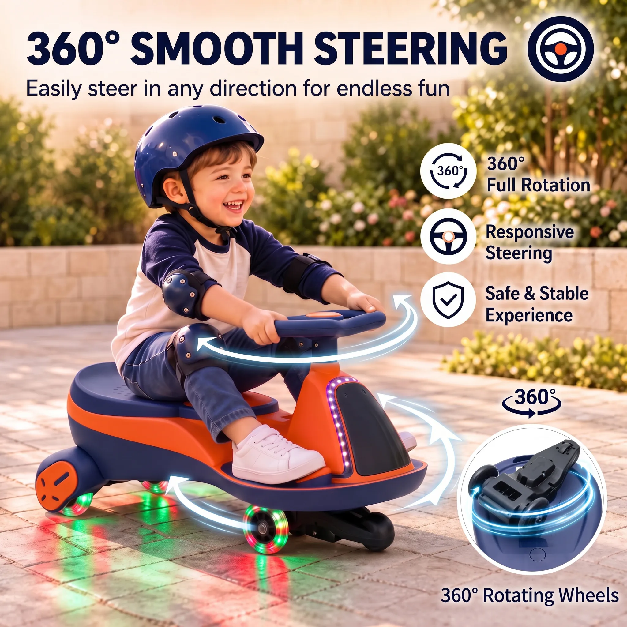 Voiture Électrique Enfant 2-en-1 12 V avec Lumières RGB & Musique – Orange - Image 9