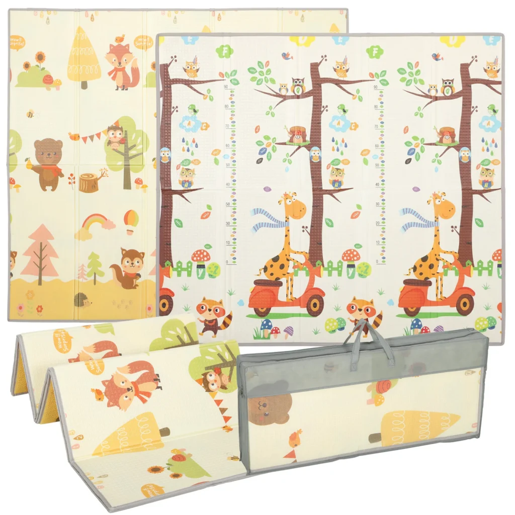 Tapis de jeu bébé pliable 200 × 180 cm – Mousse XPE 1 cm, double face antidérapante et sac de transport