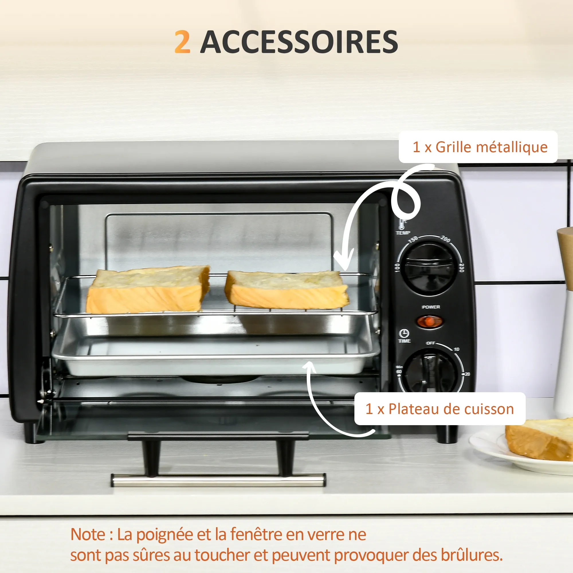 Mini-Four Électrique 10 L – 750 W, Minuterie 60 Min & Grille Réglable – Noir - Image 6