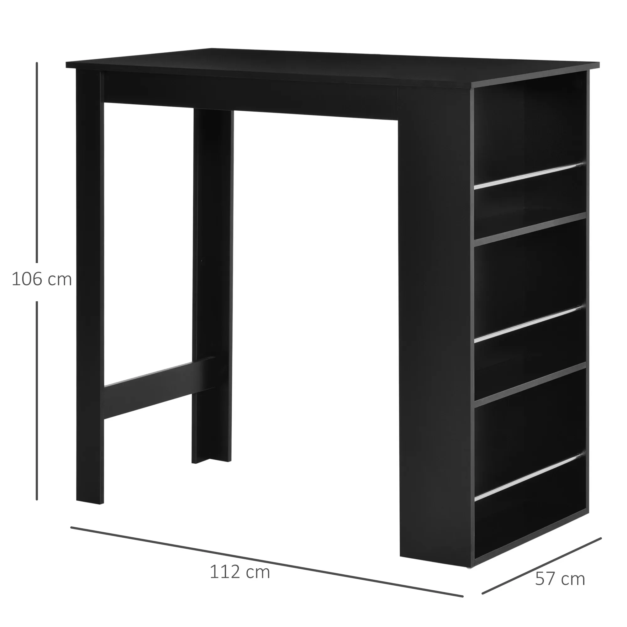 Table de bar haute noire 112 cm avec 3 étagères de rangement – Mange-debout pour cuisine et salon - Image 3