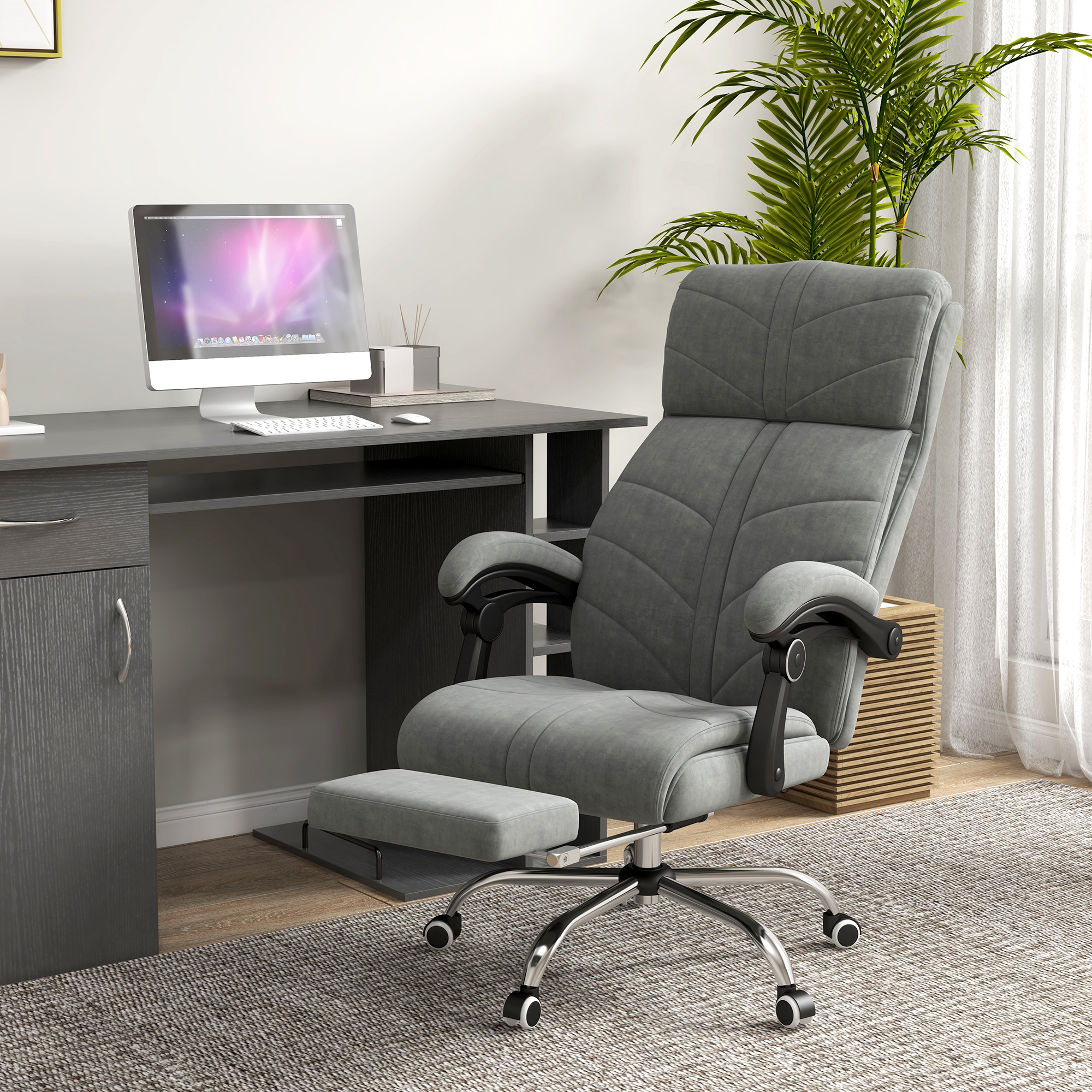 Fauteuil de Bureau Massant et Chauffant avec Repose-Pied – Gris - Image 10