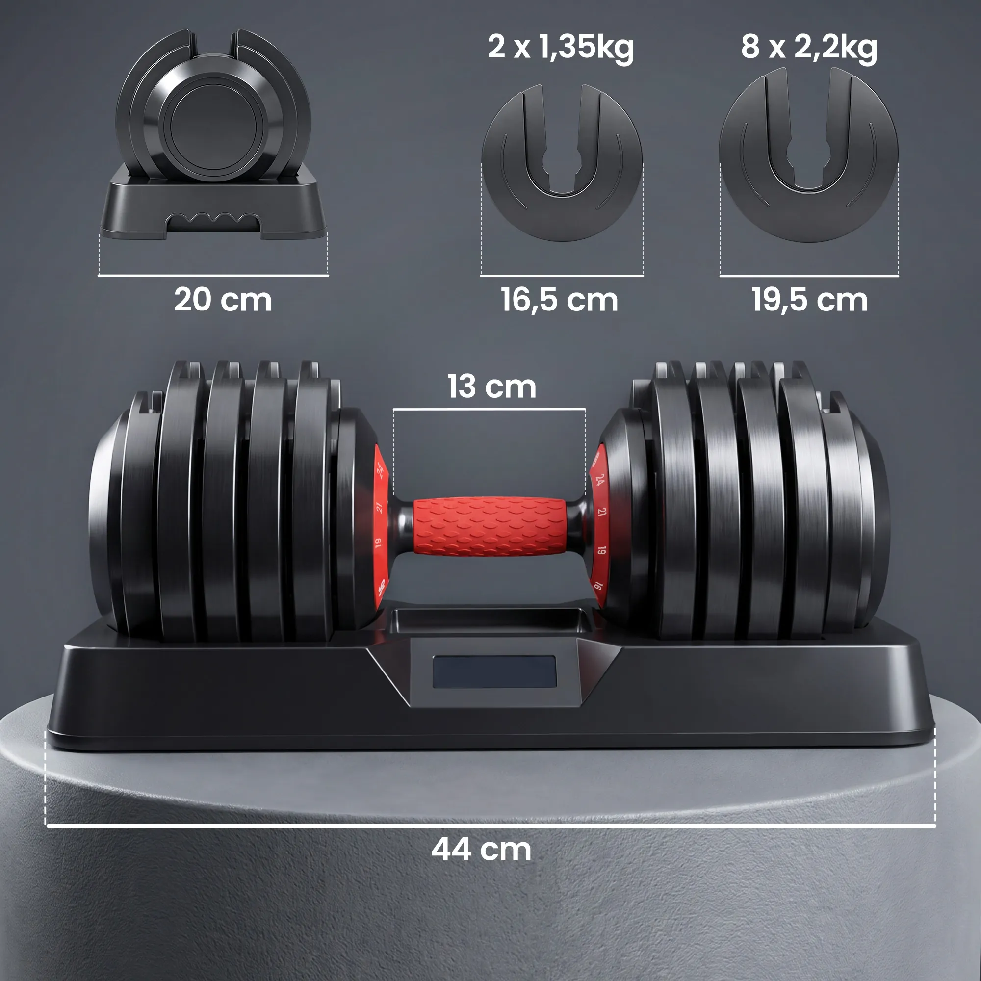 Haltères Réglables 10-en-1 – 2 × 24 kg avec Bases de Rangement – Noir - Image 3