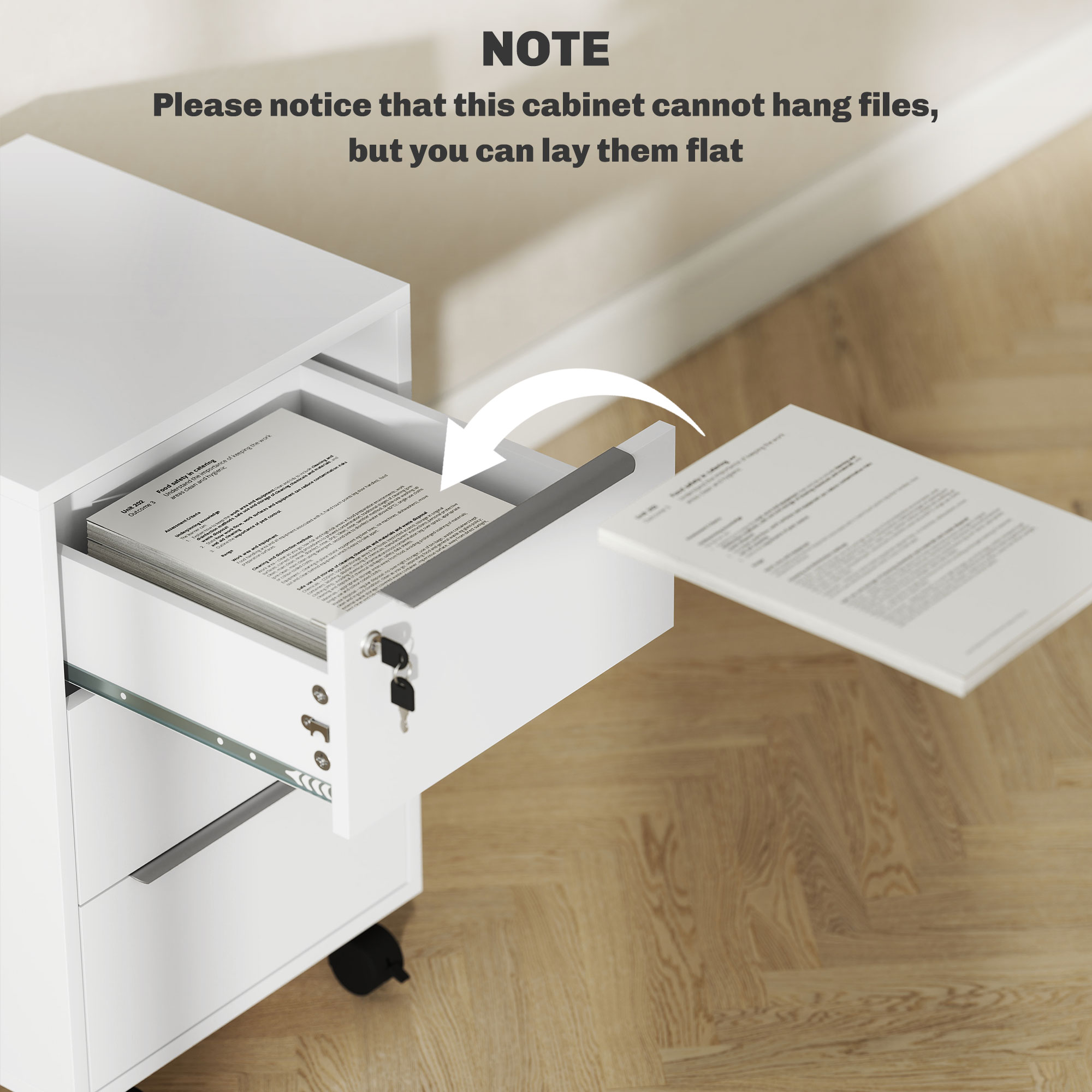 Caisson de Bureau Mobile 3 Tiroirs avec Serrure et Roulettes – Blanc - Image 8