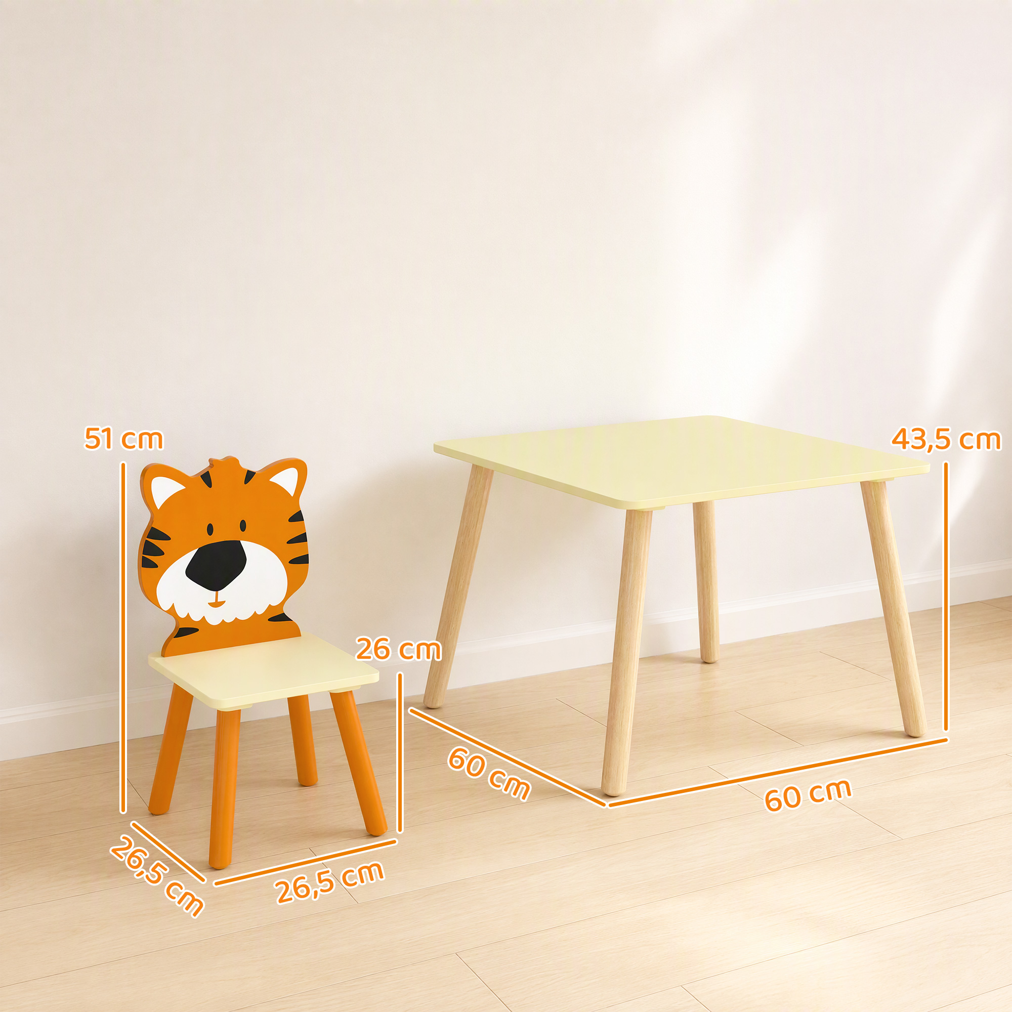 Table enfant avec 4 chaises animaux – Tigre, lion, singe et ours – Ensemble en bois coloré 3 à 8 ans - Image 3